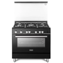 Elba - Gas Cooker 90cm Black Design Cast Iron Pan Supports 5 Gas Burners Full Safety