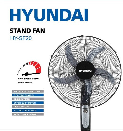 Hyundai - 20" Stand Fan (Black/Silver) (β)