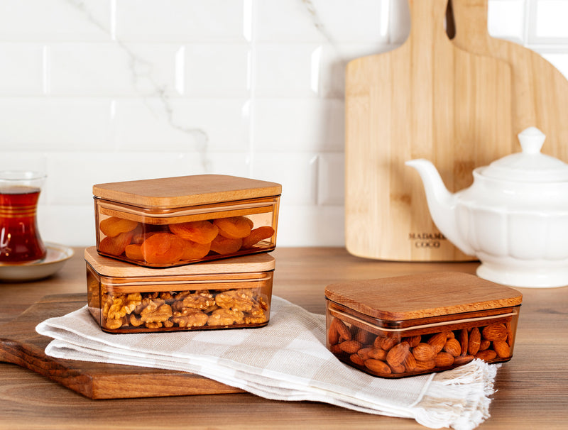 Madame Coco - Storage Box With Wooden Lid 500Ml 3Pcs