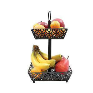 Table Craft - Two Tiered Fruit Basket Square Black (β)