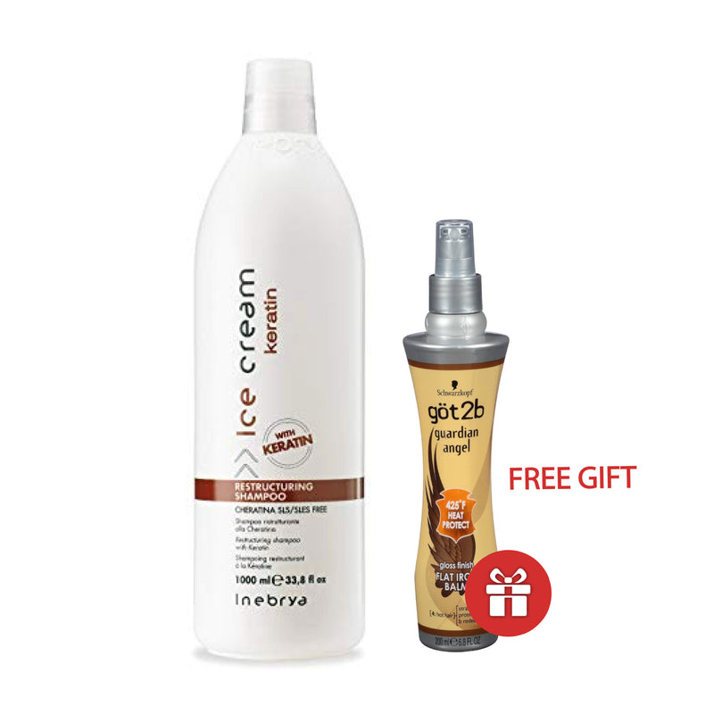 Special Pckage - Ice Cream - Restructuring Shampoo With Keratin 1000 Ml AND FREE Got2B - Flat Iron Guardian Angel 200 Ml