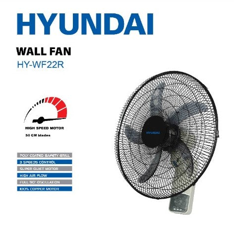 Hyundai - 20" Wall Fan With Remote (Black/Grey) (β)