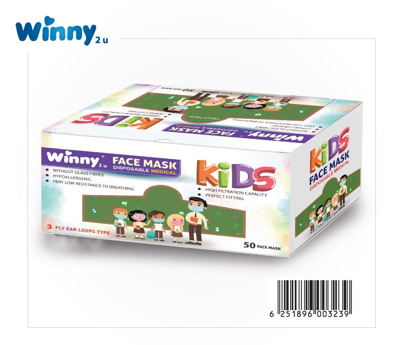 Face Mask - Winny Kids Disposable Mask 3 Ply Ear Loops Type (50 Face Mask) (β)